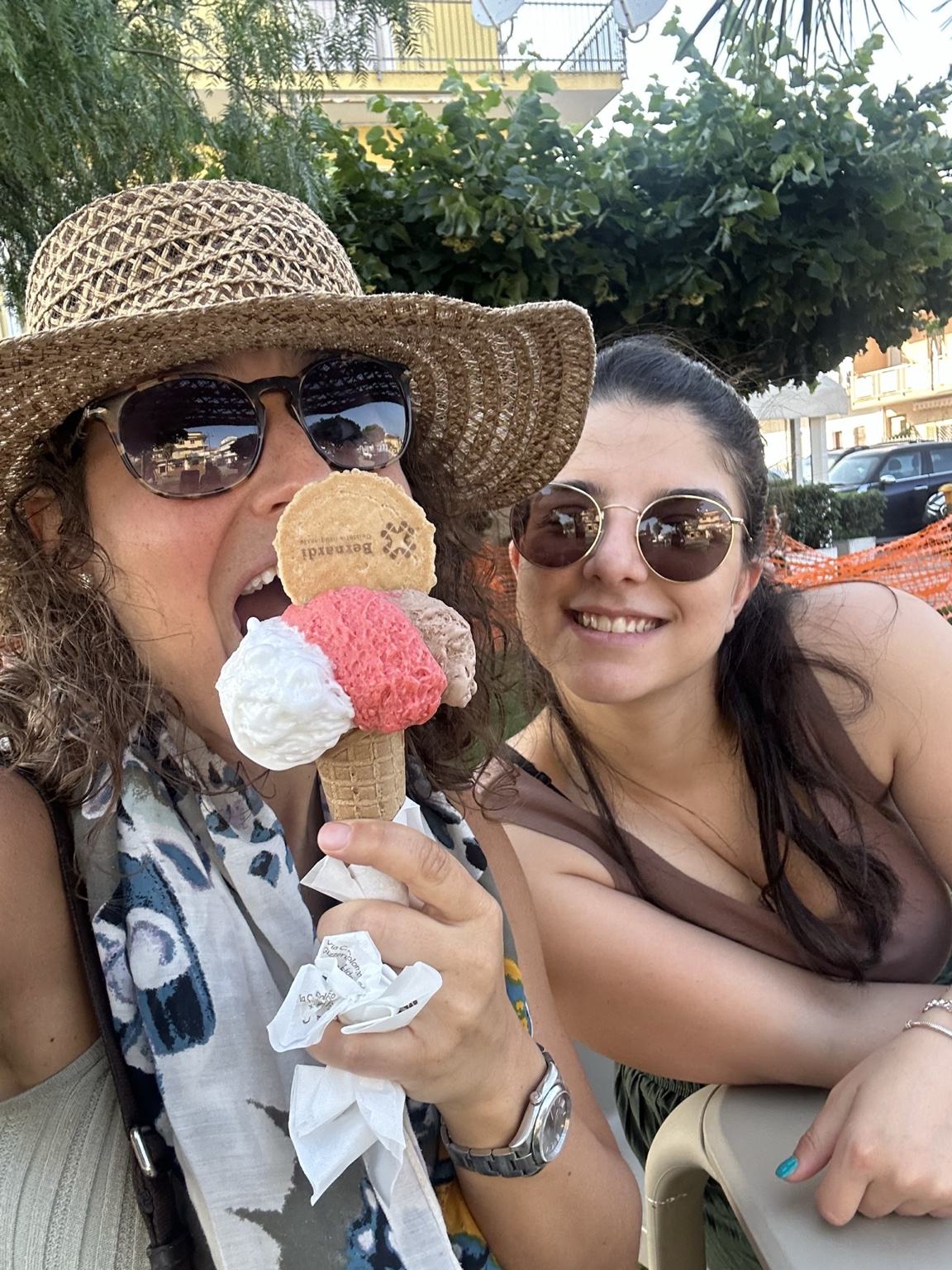 A shared gelato moment outdoors